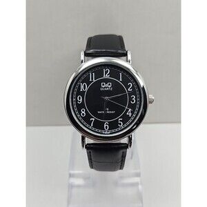 Mens Q & Q By Citizen Quartz Dress Watch Silver Black Dial 30M WR New Battery